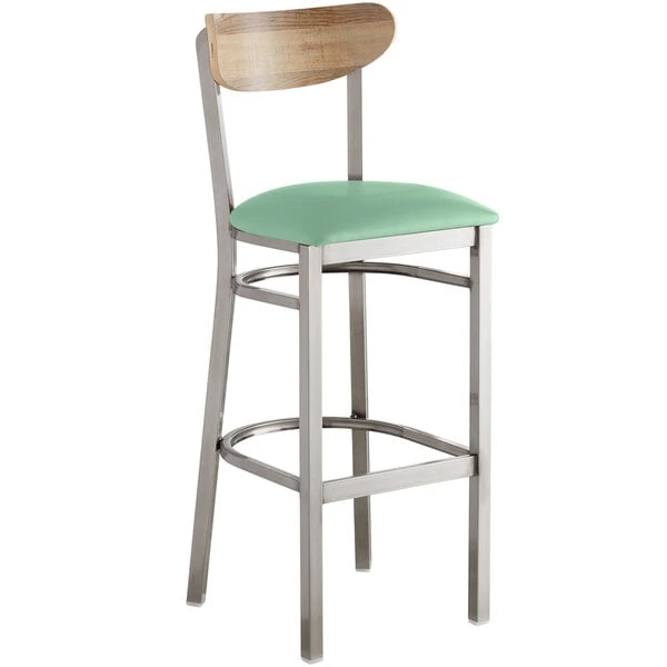 Budget ๐ LT&S Boomerang Series Lancaster Table & Seating Boomerang Bar Height Clear ๐งฅ Coat Chair With Seafoam Vinyl Seat And Driftwood Back ๐ - Image 2