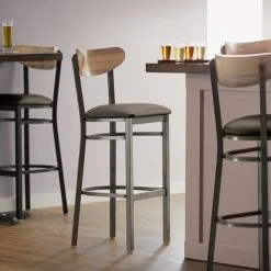 New 😀 LT&S Boomerang Series Lancaster Table & Seating Boomerang Bar Height Clear 🧥 Coat Chair With Taupe Vinyl Seat And Driftwood Back 😍