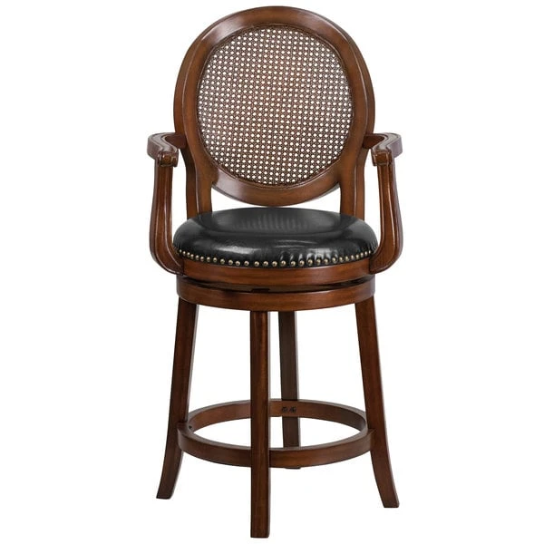 New ๐ Flash Furniture TA-550426-E-CTR-GG Expresso Counter Height Woven Rattan Back Stool With Black Leather Swivel Seat ๐งจ - Image 3
