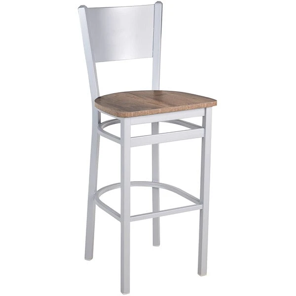 Best reviews of 😍 BFM Seating 2140BKPR-SM Axel Silver Mist Steel Solid Back Barstool With Relic Knotty Pine Melamine Seat ✨