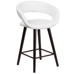 Hot Sale ???? Flash Furniture CH-152561-WH-VY-GG Brynn Series Cappuccino Wood Counter Height Stool With White Vinyl Seat ????