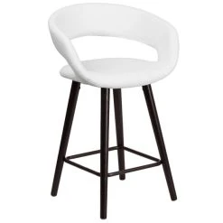 Hot Sale 🧨 Flash Furniture CH-152561-WH-VY-GG Brynn Series Cappuccino Wood Counter Height Stool With White Vinyl Seat 🤩