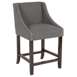 Budget ???? Flash Furniture CH-182020-24-DKGY-F-GG Carmel Series Counter Height Stool In Dark Gray Fabric With Walnut Frame And Nail Trim Accent ✨