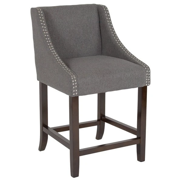 Budget 🛒 Flash Furniture CH-182020-24-DKGY-F-GG Carmel Series Counter Height Stool In Dark Gray Fabric With Walnut Frame And Nail Trim Accent ✨