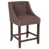 Best Sale ⭐ Flash Furniture CH-182020-T-24-BN-F-GG Carmel Series Counter Height Stool In Brown Tufted Fabric With Walnut Frame And Nail Trim Accent ????