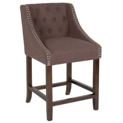 Best Sale โญ Flash Furniture CH-182020-T-24-BN-F-GG Carmel Series Counter Height Stool In Brown Tufted Fabric With Walnut Frame And Nail Trim Accent ๐