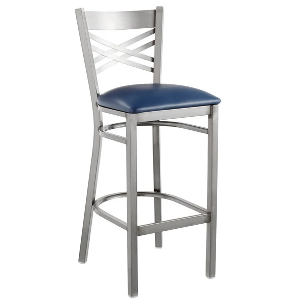 Top 10 ✔️ Lancaster Table & Seating Clear 🧥 Coat Steel Cross Back Bar Height Chair With 2 1/2" Navy Vinyl Seat 😀 - Image 2