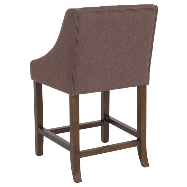 Best Sale ⭐ Flash Furniture CH-182020-T-24-BN-F-GG Carmel Series Counter Height Stool In Brown Tufted Fabric With Walnut Frame And Nail Trim Accent 😍 - Image 2