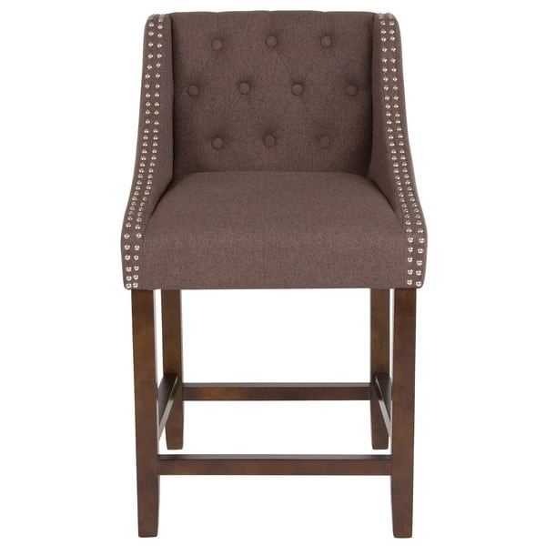 Best Sale ⭐ Flash Furniture CH-182020-T-24-BN-F-GG Carmel Series Counter Height Stool In Brown Tufted Fabric With Walnut Frame And Nail Trim Accent 😍 - Image 3