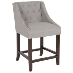Hot Sale ❤️ Flash Furniture CH-182020-T-24-LTGY-F-GG Carmel Series Counter Height Stool In Light Gray Tufted Fabric With Walnut Frame And Nail Trim Accent ????