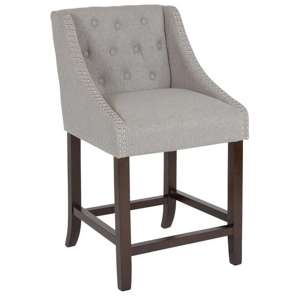 Hot Sale ❤️ Flash Furniture CH-182020-T-24-LTGY-F-GG Carmel Series Counter Height Stool In Light Gray Tufted Fabric With Walnut Frame And Nail Trim Accent 🤩