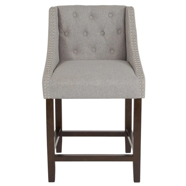 Hot Sale ❤️ Flash Furniture CH-182020-T-24-LTGY-F-GG Carmel Series Counter Height Stool In Light Gray Tufted Fabric With Walnut Frame And Nail Trim Accent 🤩 - Image 3
