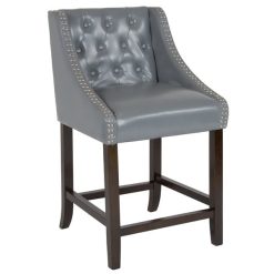 Best deal ???? Flash Furniture CH-182020-T-24-LTGY-GG Carmel Series Counter Height Stool In Tufted Gray Leather With Walnut Frame And Nail Trim Accent ????