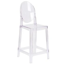 Deals 🥰 Flash Furniture OW-GHOSTBACK-24-GG Ghost Transparent Polycarbonate Outdoor / Indoor Counter Height Stool With Oval Back 🔔
