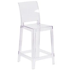Buy 🌟 Flash Furniture OW-SQUAREBACK-24-GG Ghost Transparent Polycarbonate Outdoor / Indoor Counter Height Stool With Square Back 💯