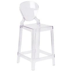 Flash Sale ⌛ Flash Furniture OW-TEARBACK-24-GG Ghost Transparent Polycarbonate Outdoor / Indoor Counter Height Stool With Tear Back 😀