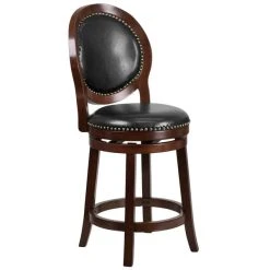 Outlet 🧨 Flash Furniture TA-550126-CA-GG Cappuccino Wood Counter Height Oval Back Stool With Black Leather Swivel Seat 🛒