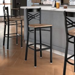 Outlet ✔️ Lancaster Table & Seating Black Cross Back Bar Height Chair With Vintage Wood Seat ????