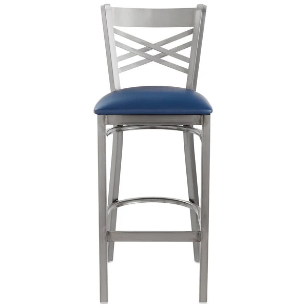 Top 10 ✔️ Lancaster Table & Seating Clear 🧥 Coat Steel Cross Back Bar Height Chair With 2 1/2" Navy Vinyl Seat 😀 - Image 5