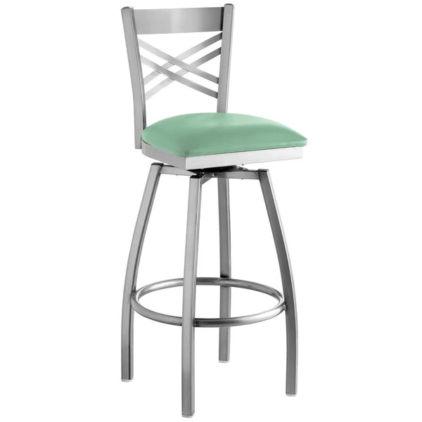 New 🤩 Lancaster Table & Seating Clear 🧥 Coat Cross Back Swivel Bar Height Chair With Seafoam Padded Seat 🥰 - Image 2