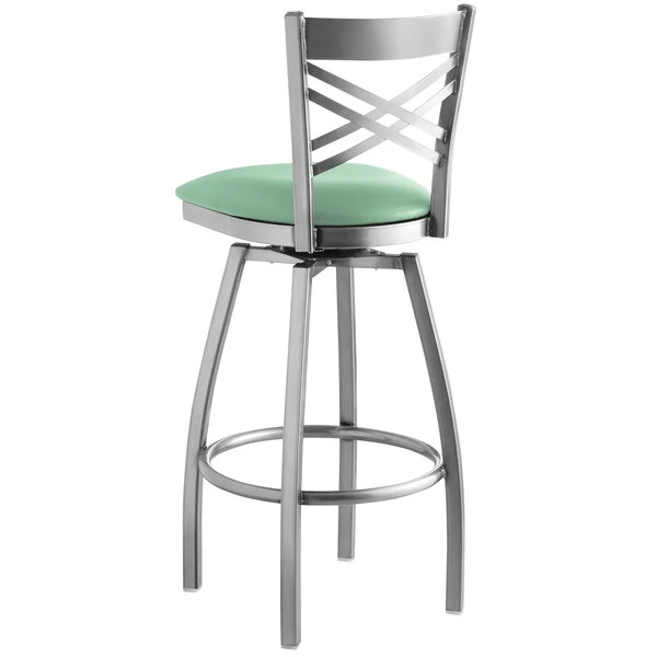 New 🤩 Lancaster Table & Seating Clear 🧥 Coat Cross Back Swivel Bar Height Chair With Seafoam Padded Seat 🥰 - Image 3