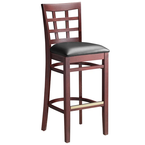 Wholesale 💯 Lancaster Table & Seating Mahogany Window Back Bar Height Chair With Black Padded Seat 🛒 - Image 2
