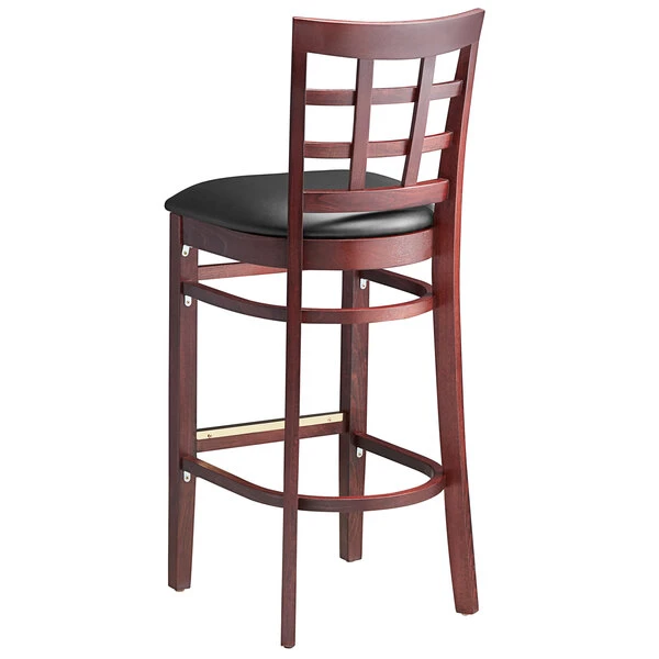 Wholesale 💯 Lancaster Table & Seating Mahogany Window Back Bar Height Chair With Black Padded Seat 🛒 - Image 3