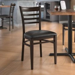 Best deal 🥰 LT&S Spartan Series Lancaster Table & Seating Spartan Series Metal Ladder Back Chair With Walnut Wood Grain Finish And Black Vinyl Seat 🔥
