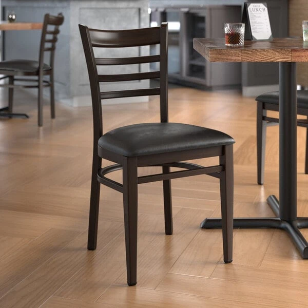 Best deal 🥰 LT&S Spartan Series Lancaster Table & Seating Spartan Series Metal Ladder Back Chair With Walnut Wood Grain Finish And Black Vinyl Seat 🔥