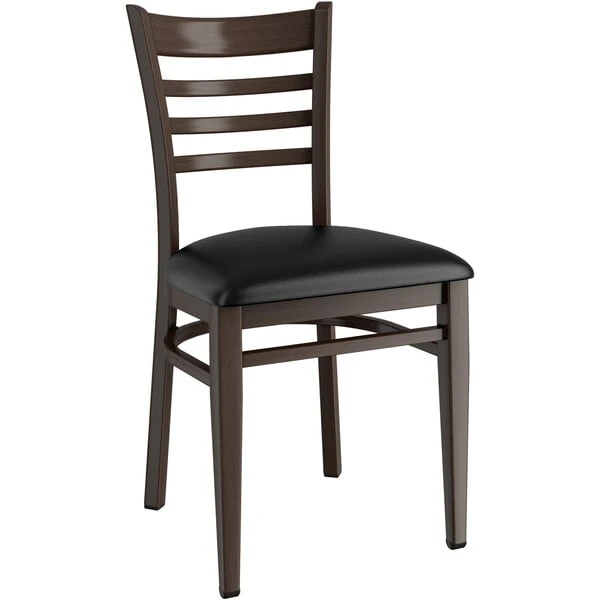 Best deal 🥰 LT&S Spartan Series Lancaster Table & Seating Spartan Series Metal Ladder Back Chair With Walnut Wood Grain Finish And Black Vinyl Seat 🔥 - Image 2