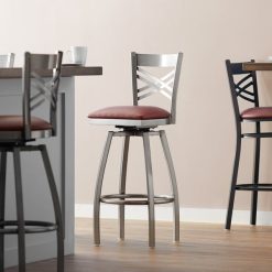 Flash Sale ✨ Lancaster Table & Seating Clear ???? Coat Steel Cross Back Bar Height Swivel Chair With 2 1/2" Burgundy Vinyl Seat ✔️