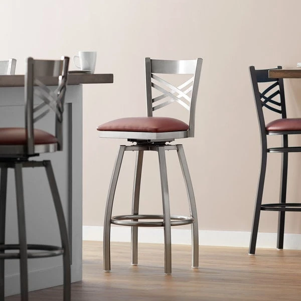 Flash Sale ✨ Lancaster Table & Seating Clear 🧥 Coat Steel Cross Back Bar Height Swivel Chair With 2 1/2" Burgundy Vinyl Seat ✔️