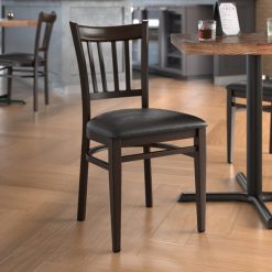 Cheapest ???? LT&S Spartan Series Lancaster Table & Seating Spartan Series Metal Slat Back Chair With Walnut Wood Grain Finish And Black Vinyl Seat ????