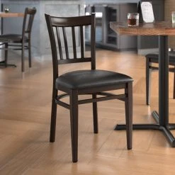 Cheapest ๐ LT&S Spartan Series Lancaster Table & Seating Spartan Series Metal Slat Back Chair With Walnut Wood Grain Finish And Black Vinyl Seat ๐งจ