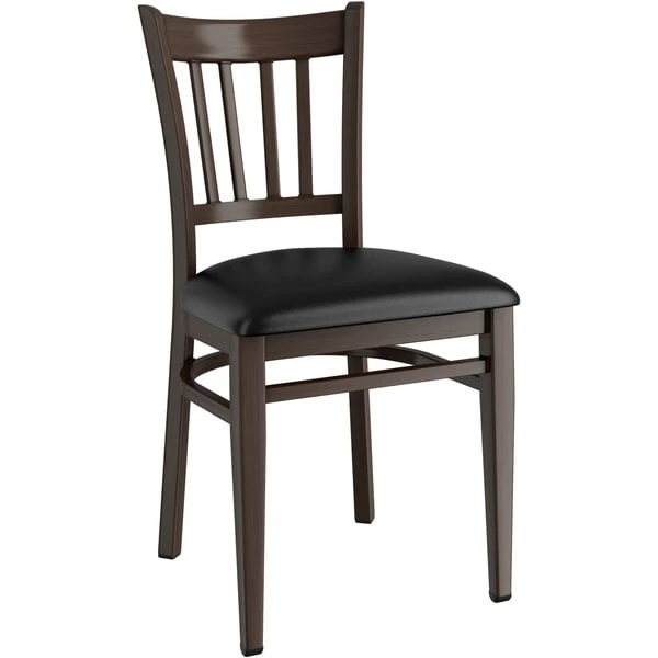 Cheapest ๐ LT&S Spartan Series Lancaster Table & Seating Spartan Series Metal Slat Back Chair With Walnut Wood Grain Finish And Black Vinyl Seat ๐งจ - Image 2