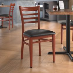 Top 10 ???? LT&S Spartan Series Lancaster Table & Seating Spartan Series Metal Ladder Back Chair With Mahogany Wood Grain Finish And Black Vinyl Seat ????