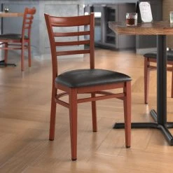 Top 10 😍 LT&S Spartan Series Lancaster Table & Seating Spartan Series Metal Ladder Back Chair With Mahogany Wood Grain Finish And Black Vinyl Seat 😀
