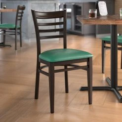 Cheap ✨ LT&S Spartan Series Lancaster Table & Seating Spartan Series Metal Ladder Back Chair With Walnut Wood Grain Finish And Green Vinyl Seat 🎁