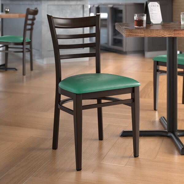 Cheap ✨ LT&S Spartan Series Lancaster Table & Seating Spartan Series Metal Ladder Back Chair With Walnut Wood Grain Finish And Green Vinyl Seat ???? 3 Cheap ✨ LT&S Spartan Series Lancaster Table & Seating Spartan Series Metal Ladder Back Chair With Walnut Wood Grain Finish And Green Vinyl Seat ????