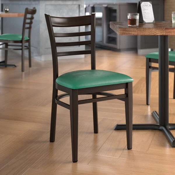 Cheap ✨ LT&S Spartan Series Lancaster Table & Seating Spartan Series Metal Ladder Back Chair With Walnut Wood Grain Finish And Green Vinyl Seat 🎁