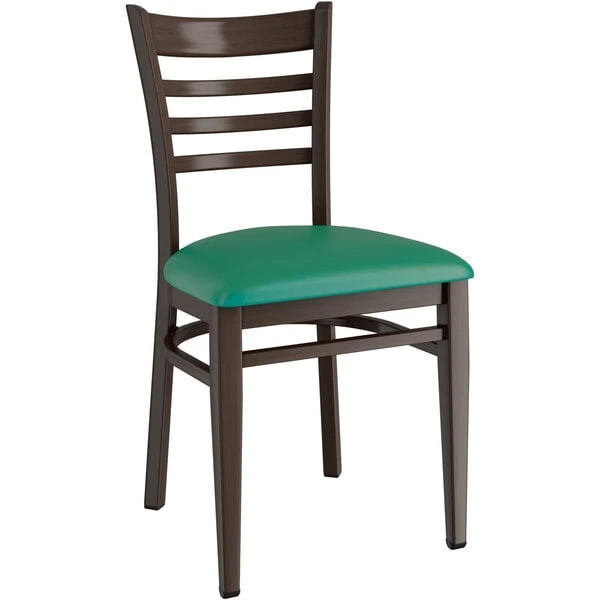 Cheap ✨ LT&S Spartan Series Lancaster Table & Seating Spartan Series Metal Ladder Back Chair With Walnut Wood Grain Finish And Green Vinyl Seat 🎁 - Image 2