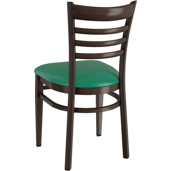 Cheap ✨ LT&S Spartan Series Lancaster Table & Seating Spartan Series Metal Ladder Back Chair With Walnut Wood Grain Finish And Green Vinyl Seat 🎁 - Image 3