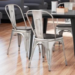 Outlet ???? LT&S Alloy Series Lancaster Table & Seating Alloy Series Clear ???? Coated Metal Indoor Industrial Cafe Chair With Vertical Slat Back And Black Wood Seat ????