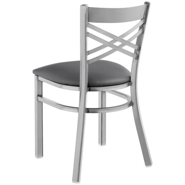 Cheap 🛒 Lancaster Table & Seating Clear 🧥 Coat Cross Back Chair With Dark Gray Padded Seat 🔔 - Image 3