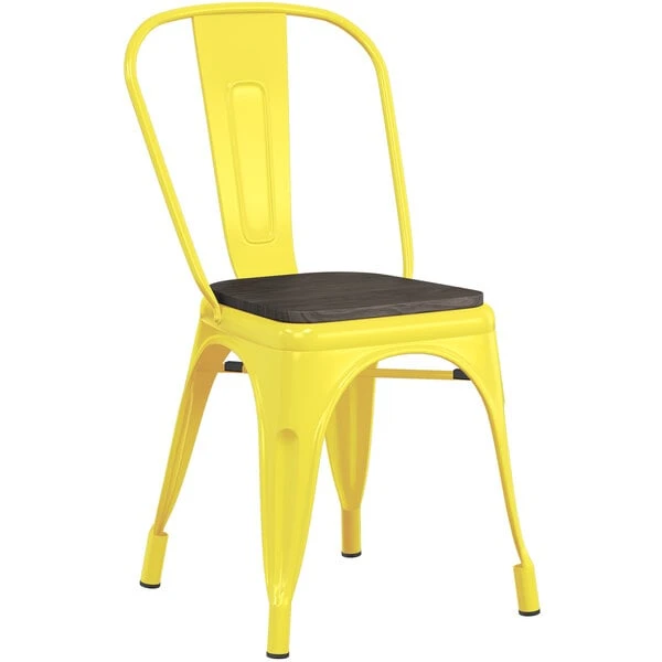 Hot Sale ⌛ LT&S Alloy Series Lancaster Table & Seating Alloy Series Yellow Metal Indoor Industrial Cafe Chair With Vertical Slat Back And Black Wood Seat 👏 - Image 2