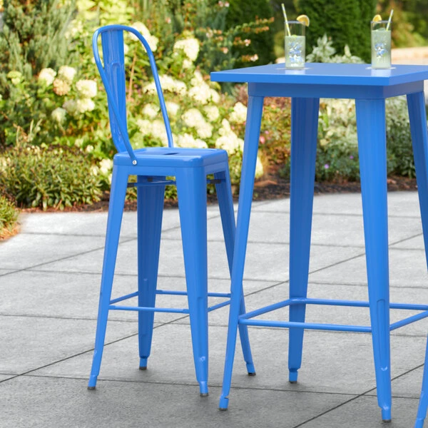 Best Pirce ๐ LT&S Alloy Series Lancaster Table & Seating Alloy Series Blue Metal Indoor / Outdoor Industrial Cafe Barstool With Vertical Slat Back And Drain Hole Seat โ๏ธ
