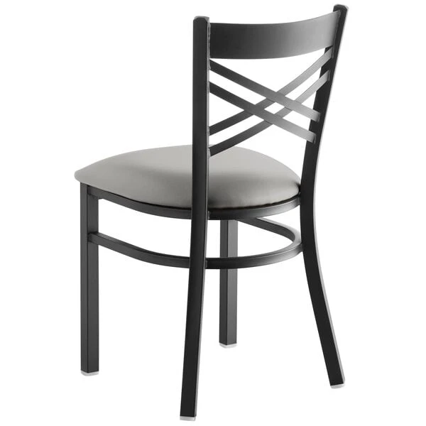 Coupon 🛒 Lancaster Table & Seating Black Cross Back Chair With Light Gray Padded Seat 🔔 - Image 3