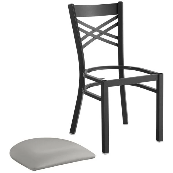 Coupon 🛒 Lancaster Table & Seating Black Cross Back Chair With Light Gray Padded Seat 🔔 - Image 4