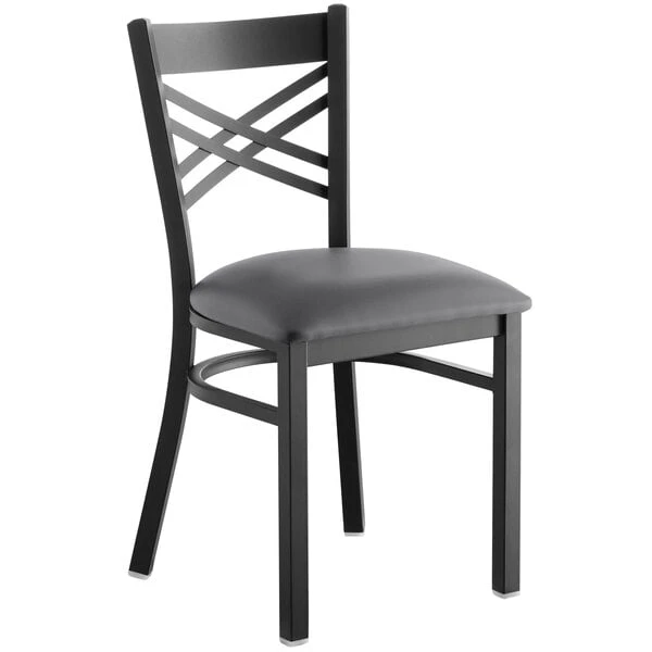 New 🌟 Lancaster Table & Seating Black Cross Back Chair With Dark Gray Padded Seat ✔️ - Image 2