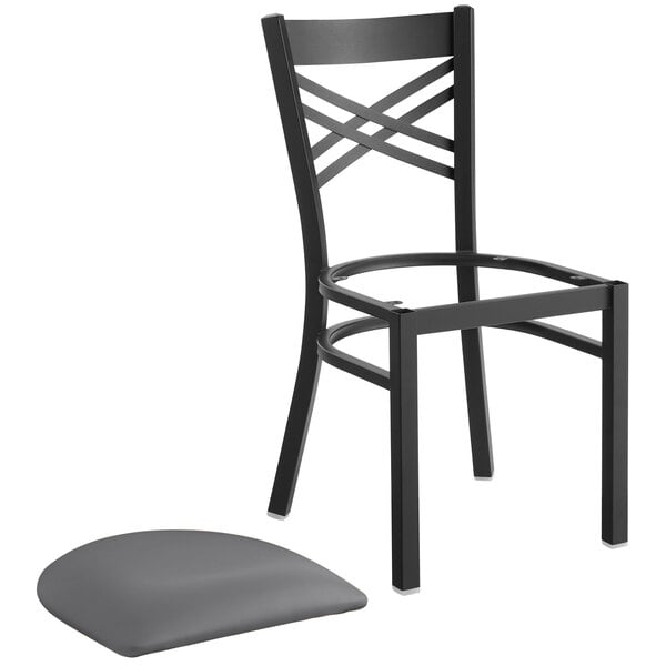 New ???? Lancaster Table & Seating Black Cross Back Chair With Dark Gray Padded Seat ✔️ 6 New ???? Lancaster Table & Seating Black Cross Back Chair With Dark Gray Padded Seat ✔️ - Image 4